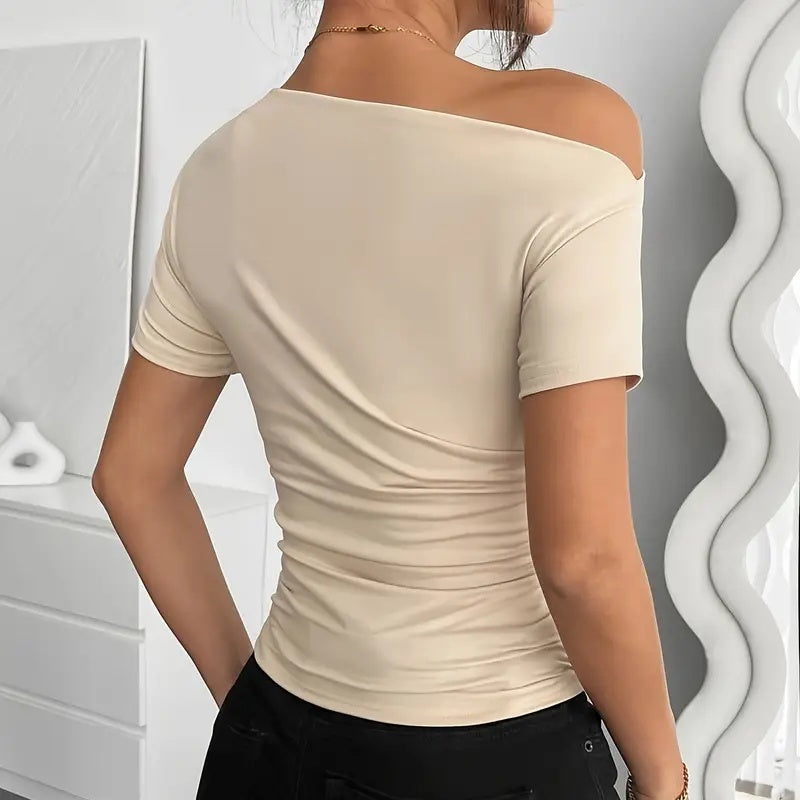 Top de verano asimétrico fruncido de un solo hombro Y2K para mujer – Ajustado