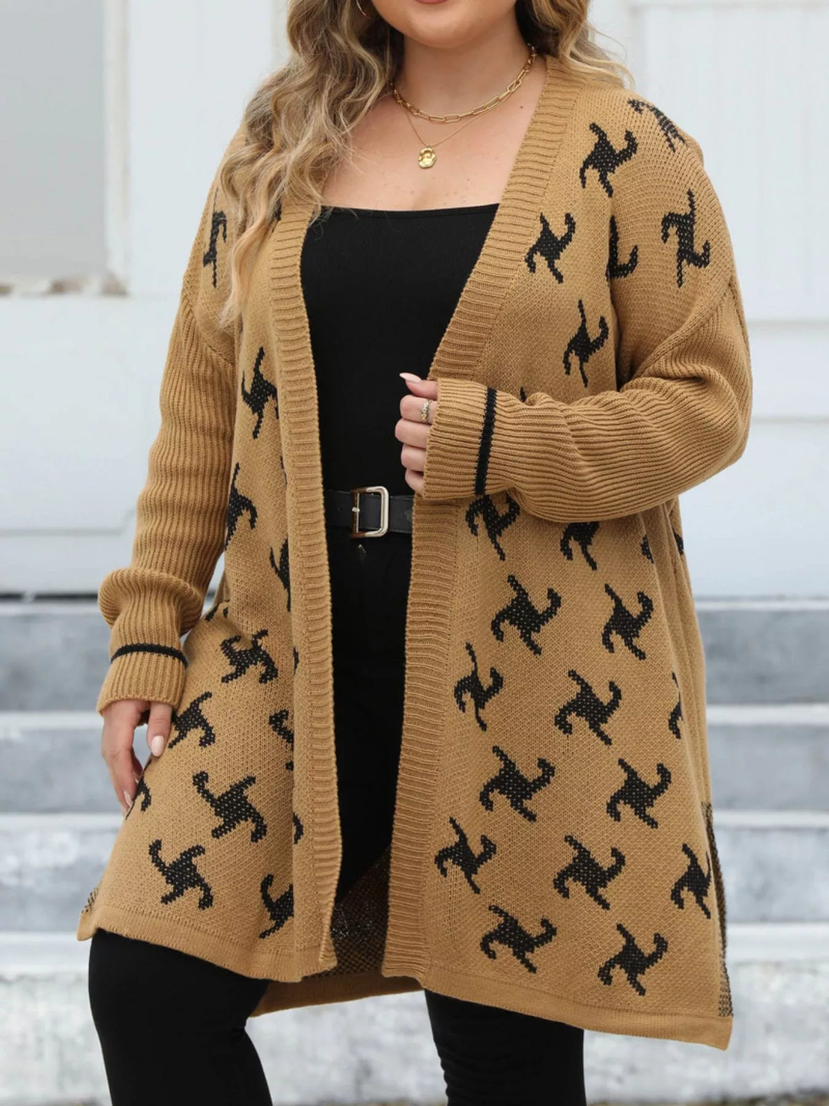 Plus Size Open Front Drop Shoulder Knit Cardigan