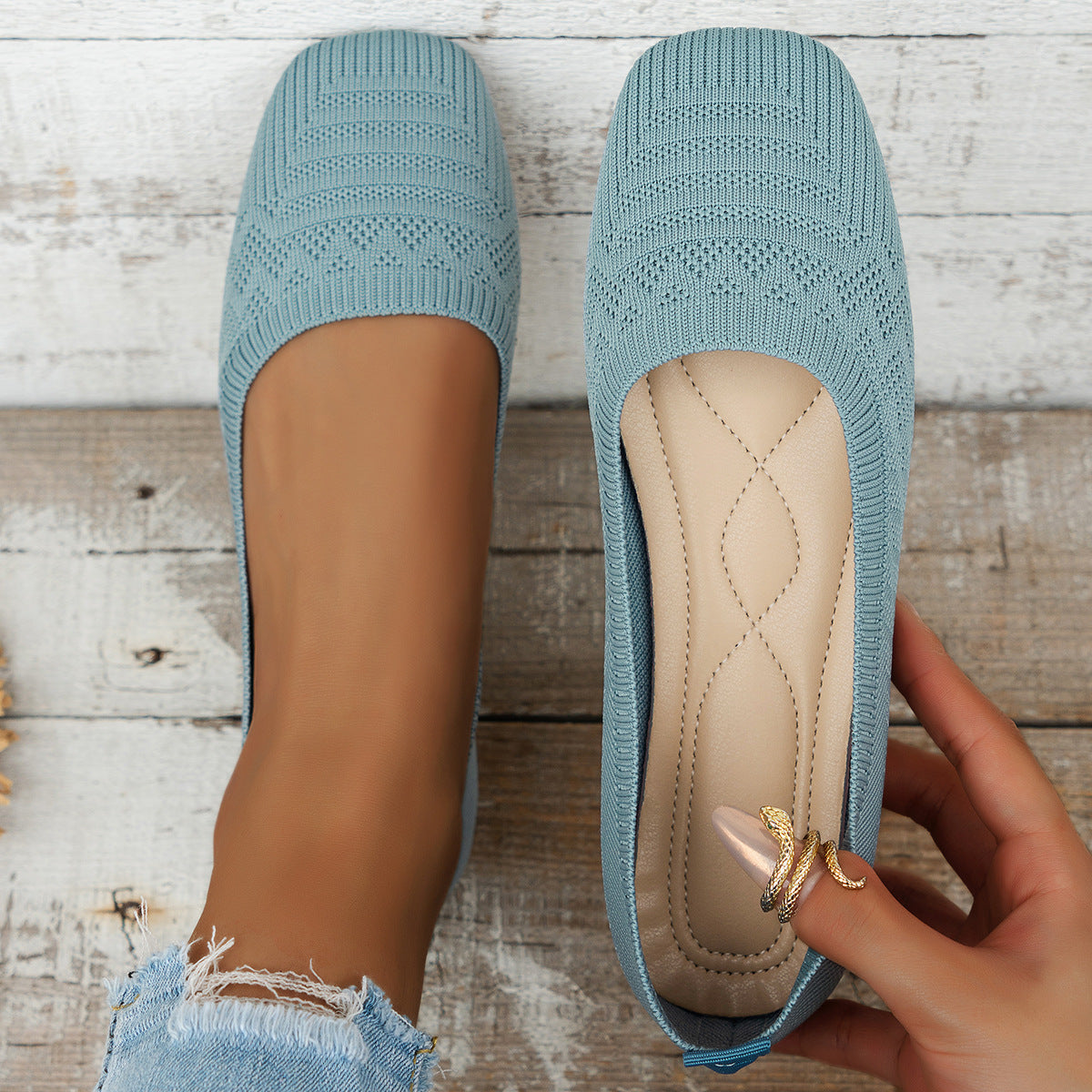 Zapatillas sin cordones de punto para mujer | Zapatillas transpirables de talla grande
