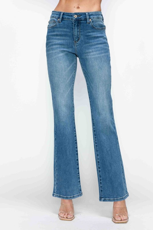 bytos Jeans de campana de tiro medio con patrón de bigotes de gato y talla grande