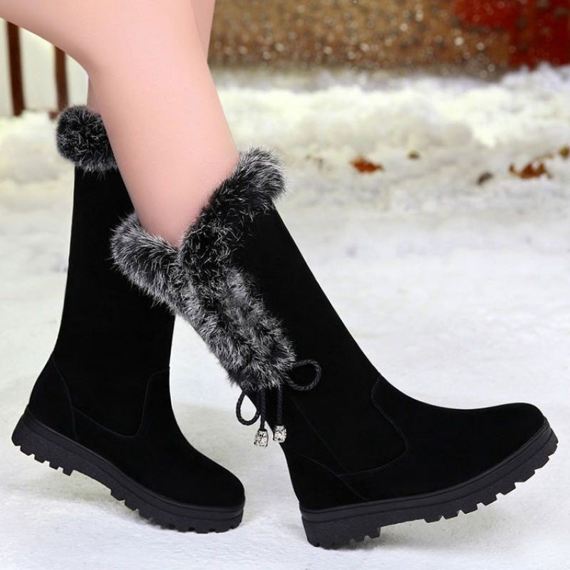 Womens Mid-Calf Warm Cotton Shoes With Thick Non-Slip Soles