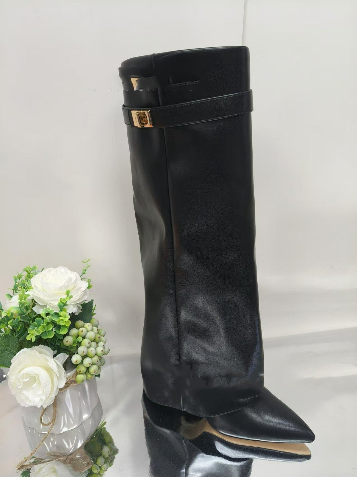 Women's Pointed-Toe Chunky Sole Mid-Calf Boots