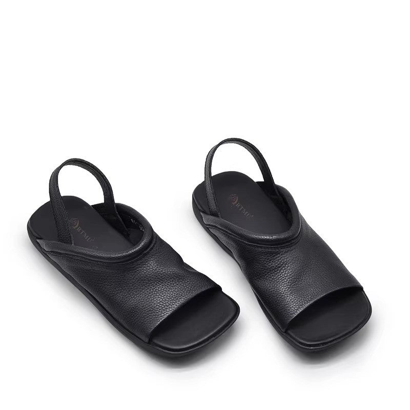 Women's Soft-leather Square-toe Flat Sandals