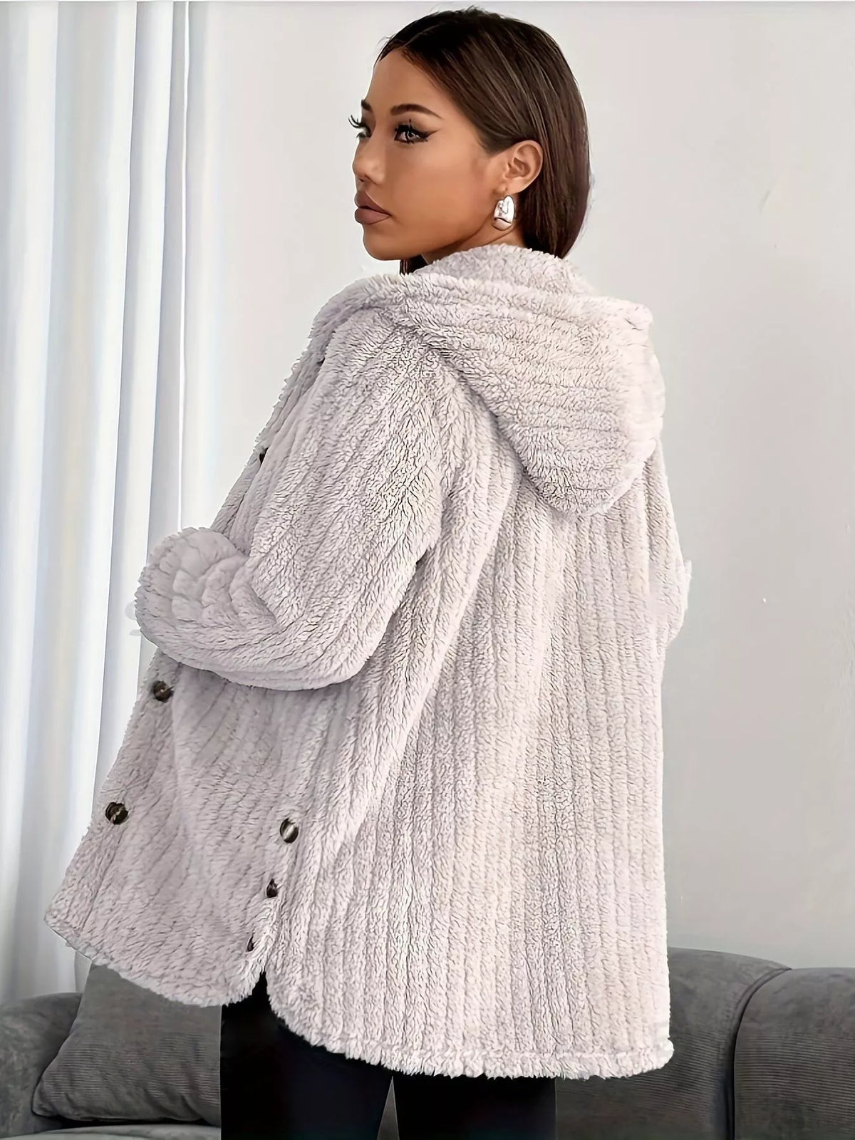 Cozy Oversized Hooded Button-Up Jacket