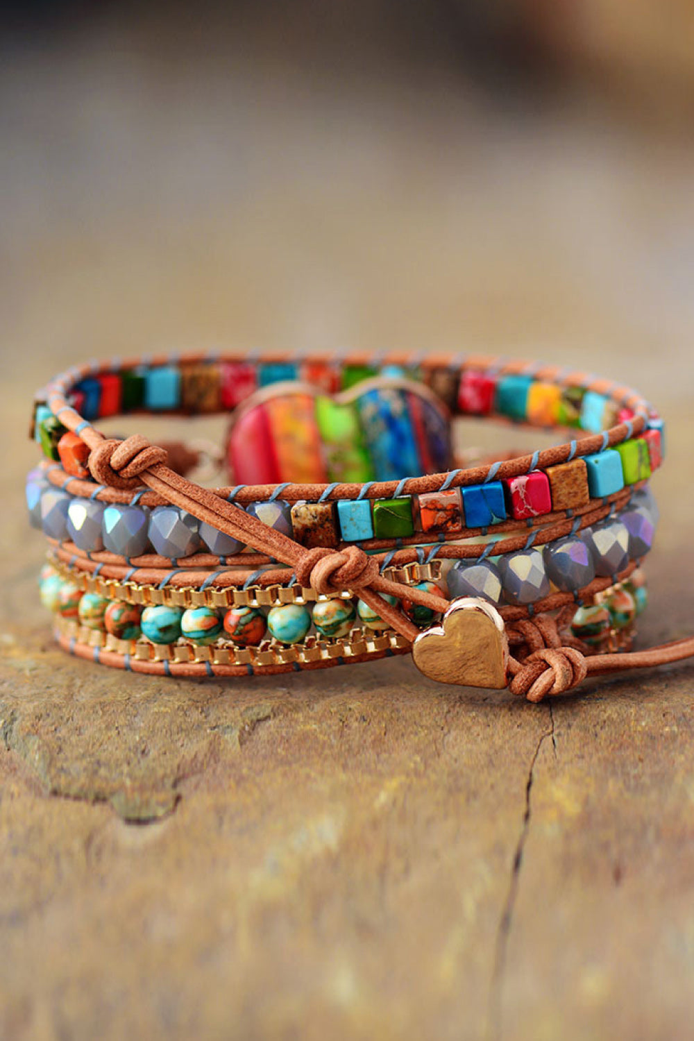 Pulsera de varias capas de jaspe imperial y cristal