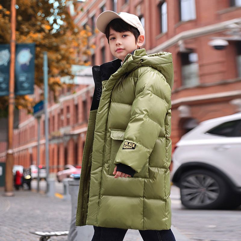 Down Jacket Boy's Long Overfashionable Knee Western Style