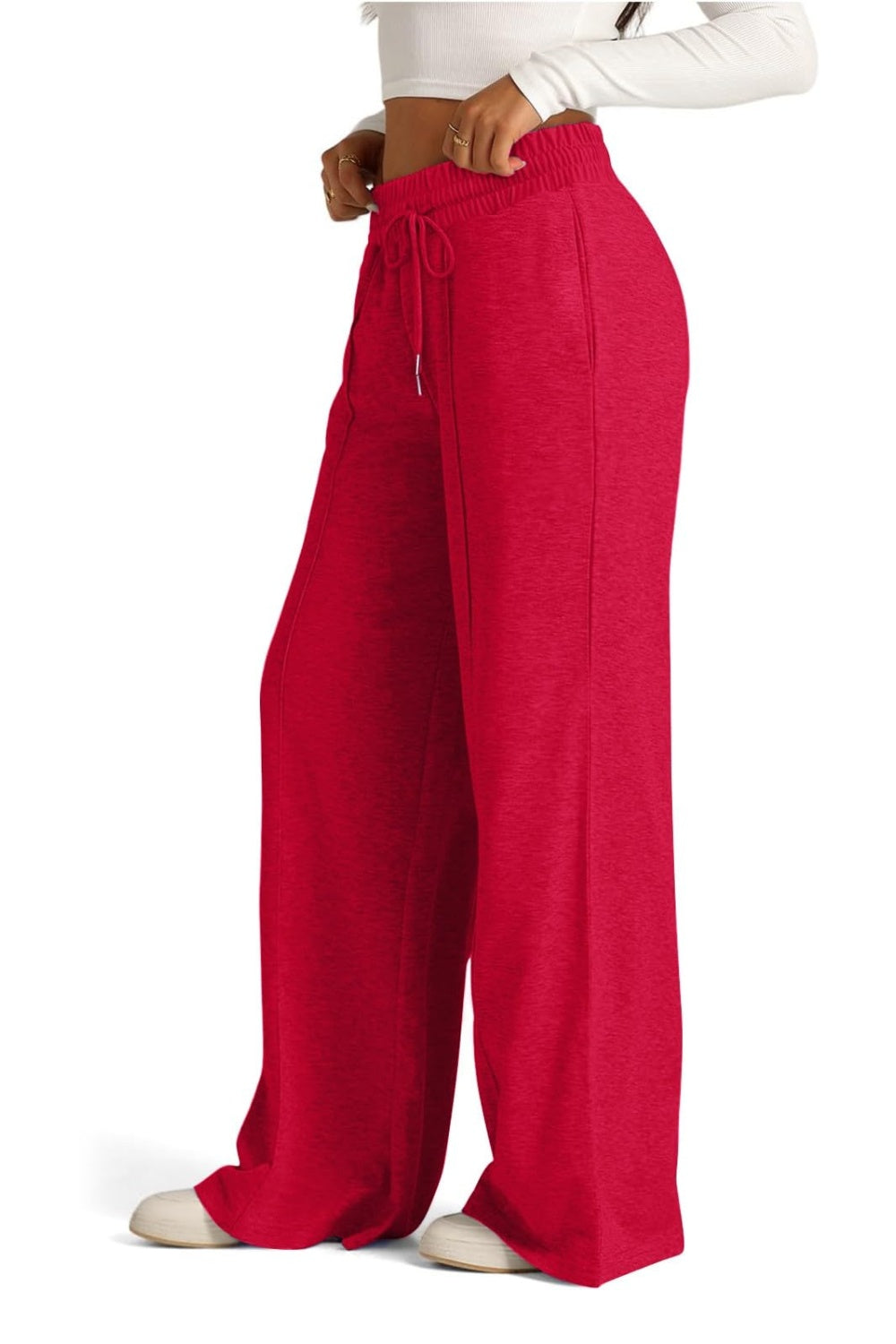 Pantalones de pernera ancha con cintura elástica y cordón ajustable