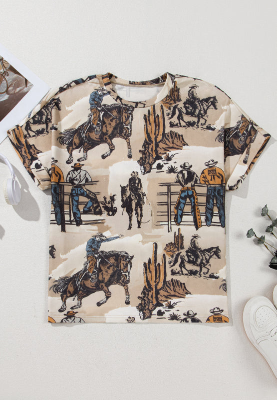 Camiseta de manga corta y cuello redondo con estampado de vaquero