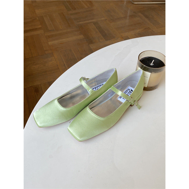 Vintage Square-Toe Satin Mary Jane Shoes