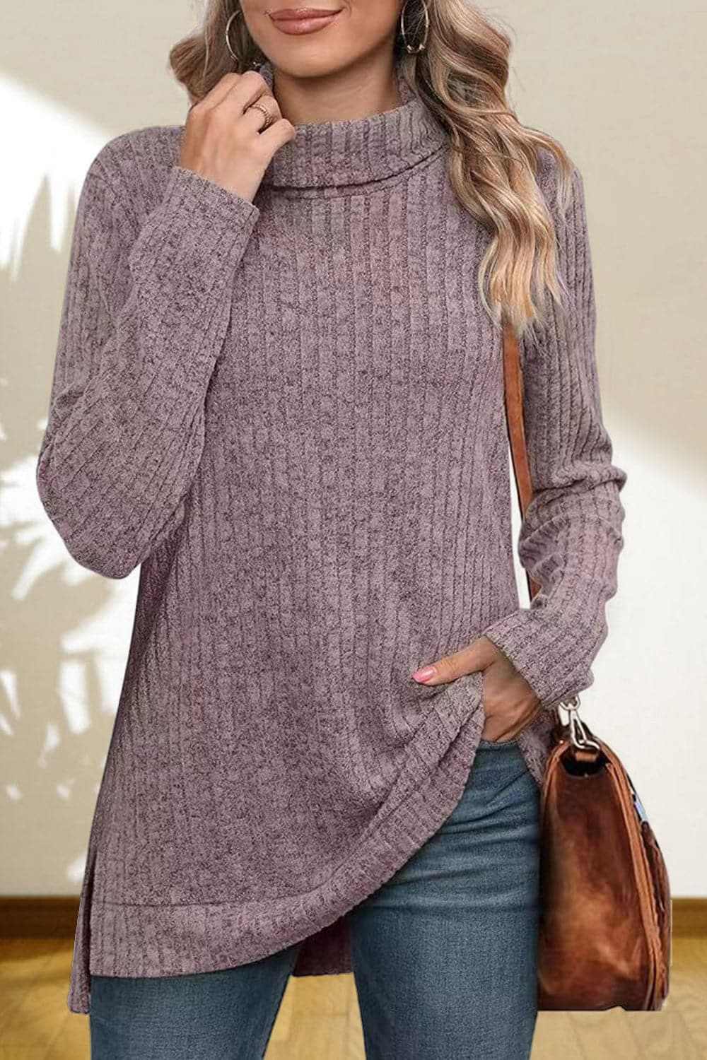Sweater Pullovers Trendsi Chic high-low turtleneck top