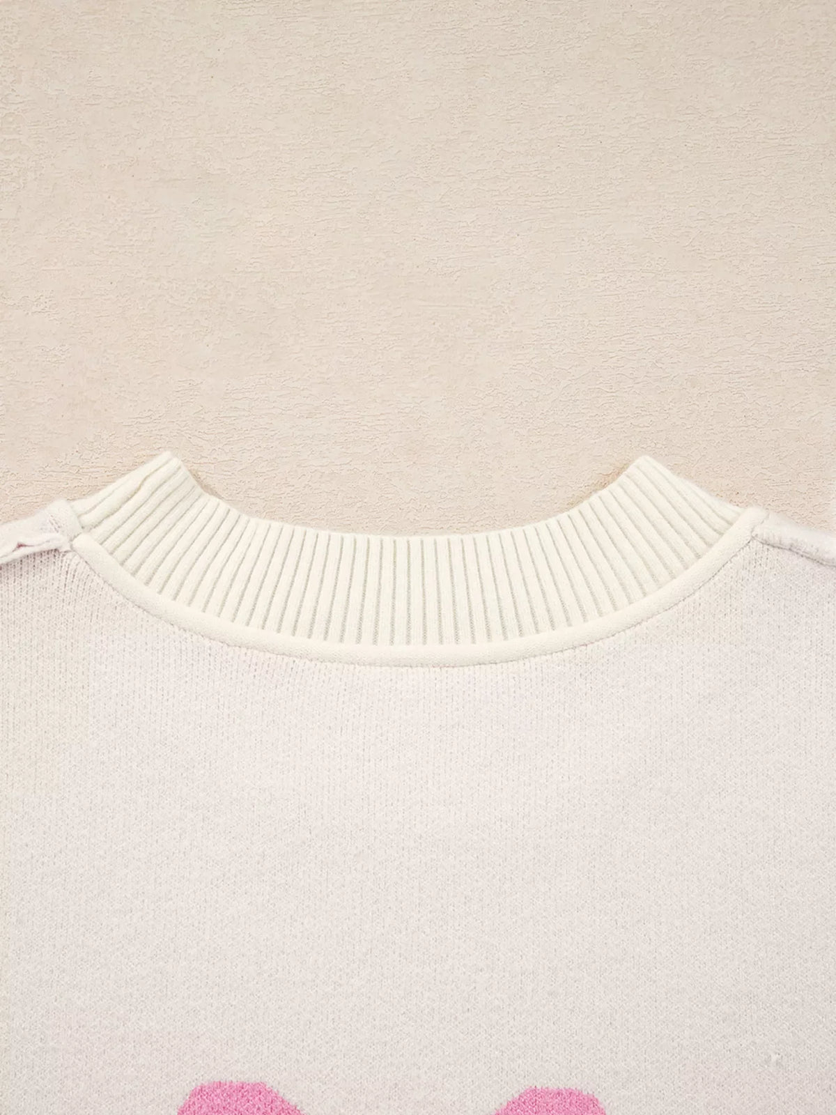 Bow Print Ribbed Trim Exposed Seam Drop Shoulder Loose Sweater