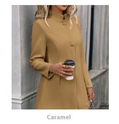 Abrigo largo de invierno elegante de un solo botón para mujer