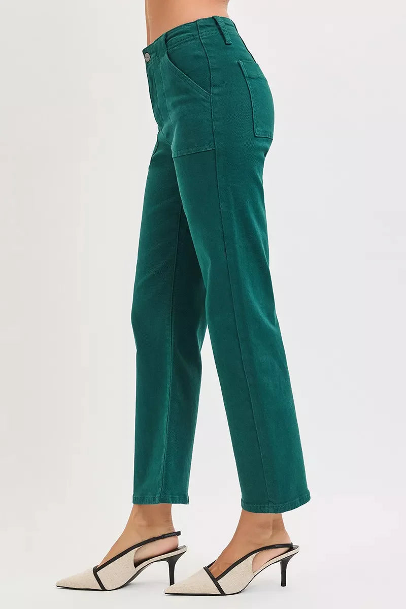 Jeans Flare de Tiro Alto hasta el Tobillo con Bolsillos de Parche RISEN