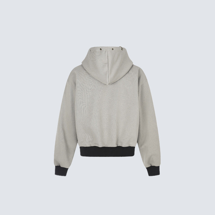 Hooded Cardigan Short-length Zip-up Sweatshirt With Star Embroidery