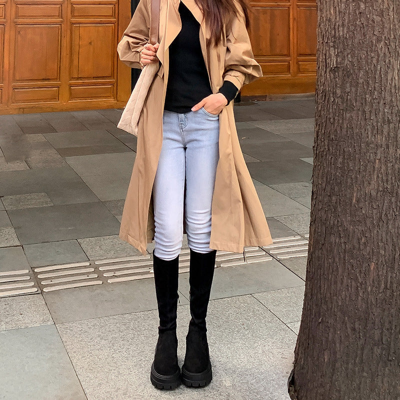 New Womens Mid-heel Stretchy Tall Boots