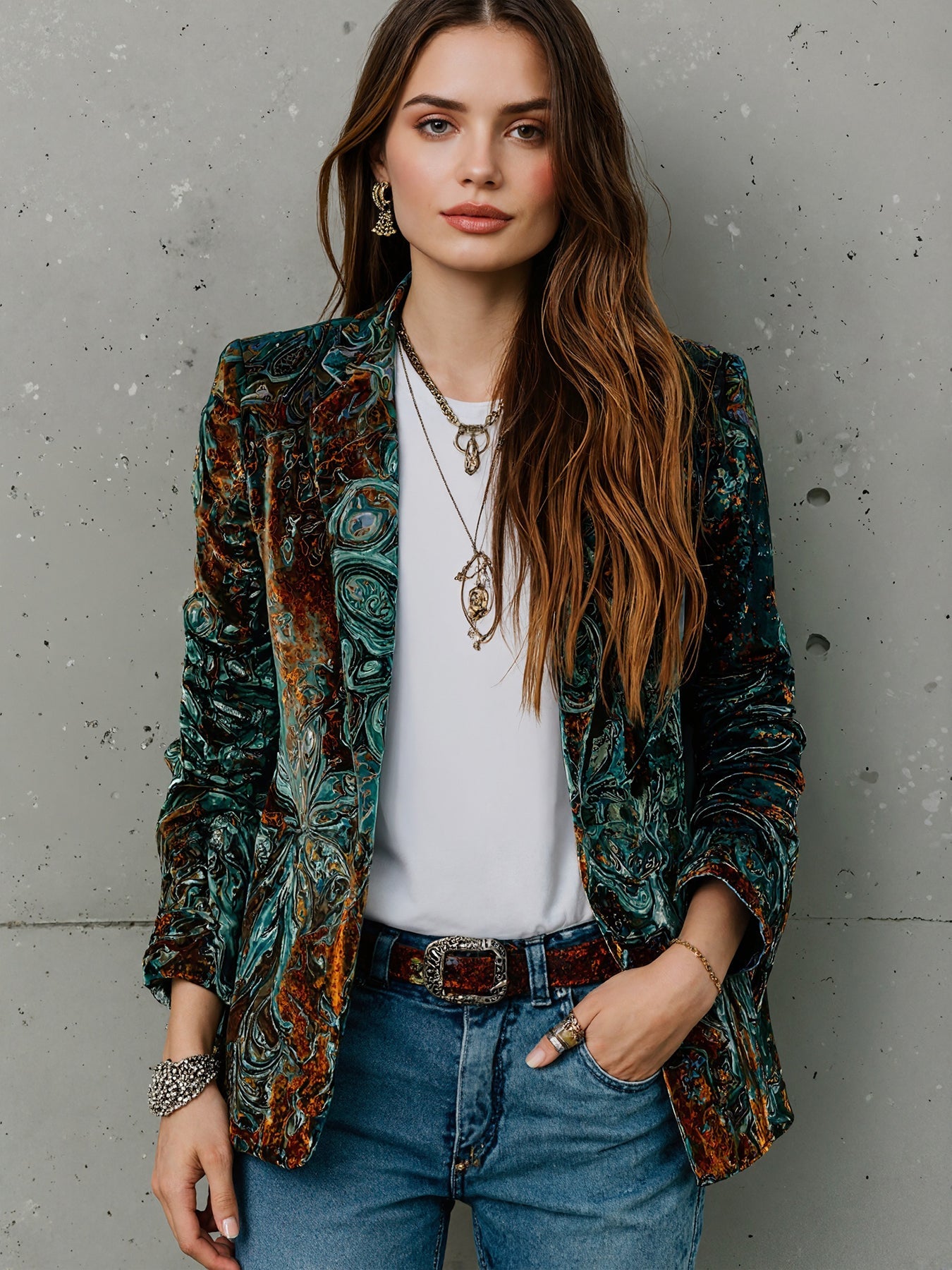 Chaqueta estampada de traje para mujer con forro – Blazer informal para la oficina Otoño Invierno