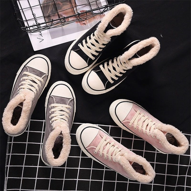 Zapatos de lona cálidos para mujer | Zapatos planos de invierno con forro de algodón afelpado