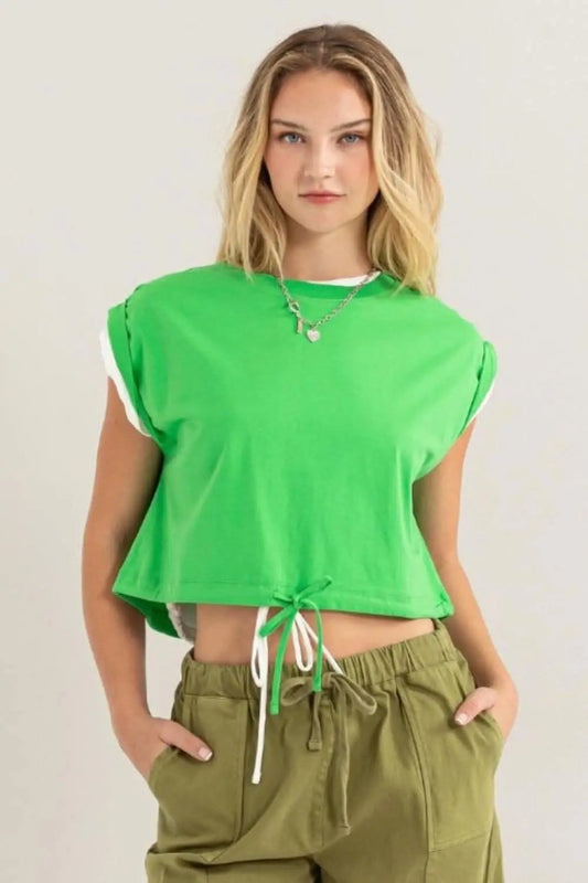 Pantalones Trendsi, Top corto con cordón, Camiseta casual de mujer, Envío desde EE. UU., A la moda