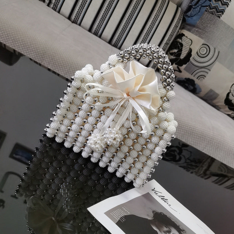 Women's Woven Pearl Beaded Dinner Handbag