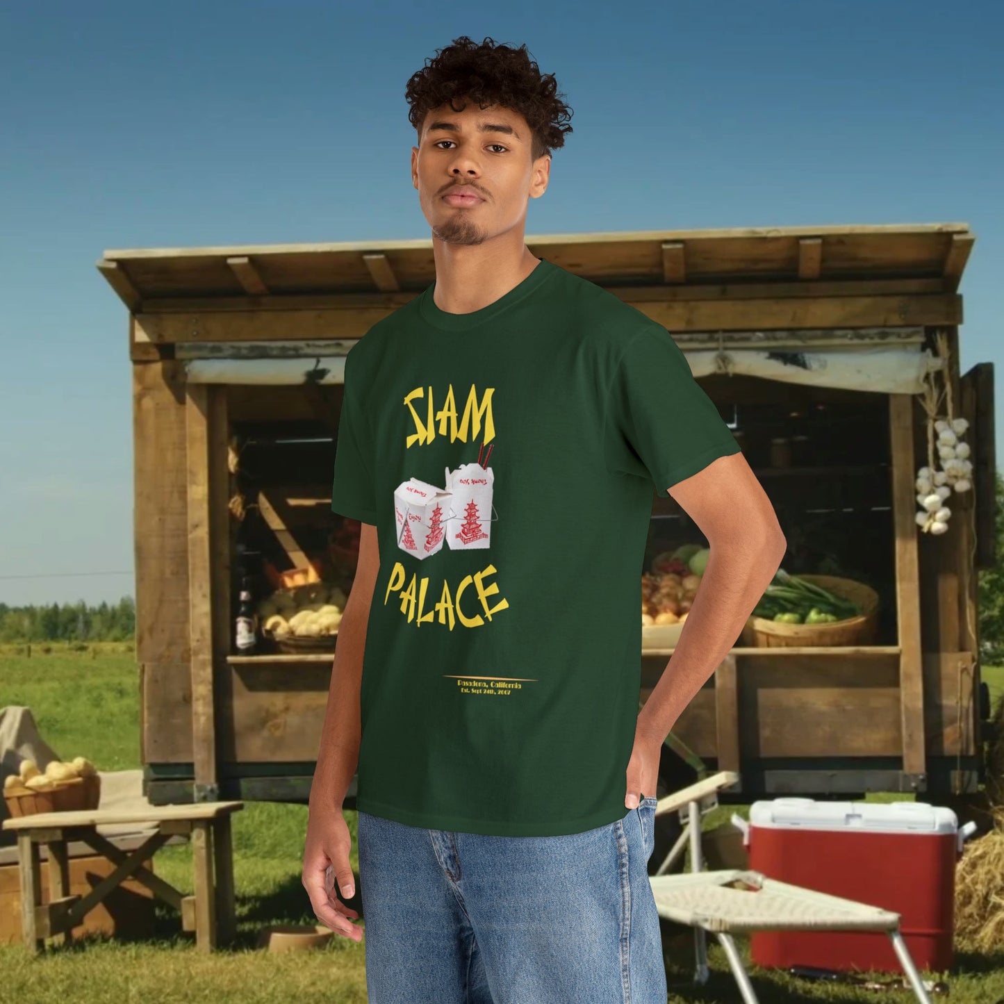 "DirkyThreadz Siam Palace T-Shirt - Bold Takeout Graphic Design in Black Cotton"