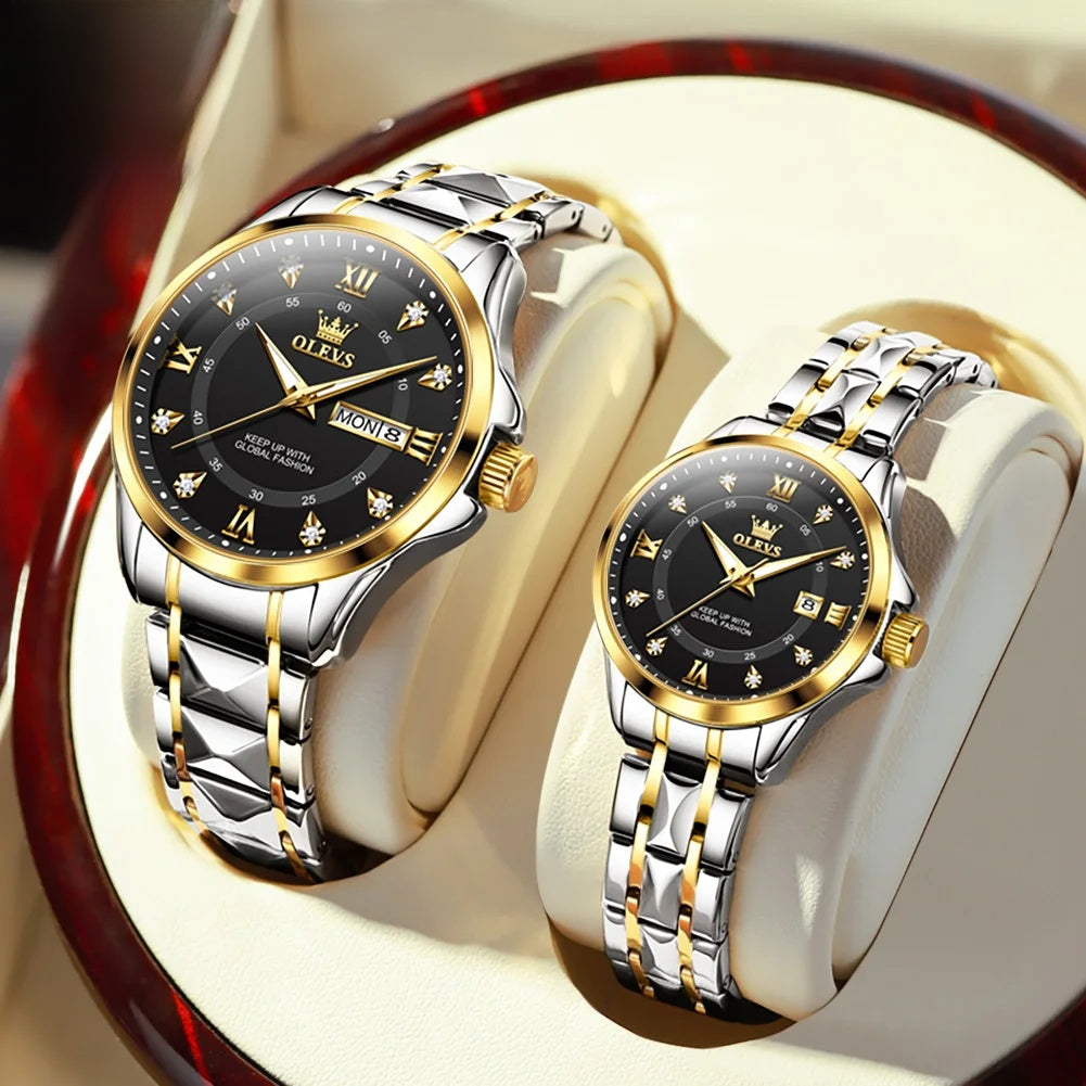Stainless Steel Day-Date Watch - Women's, Men's & Couples