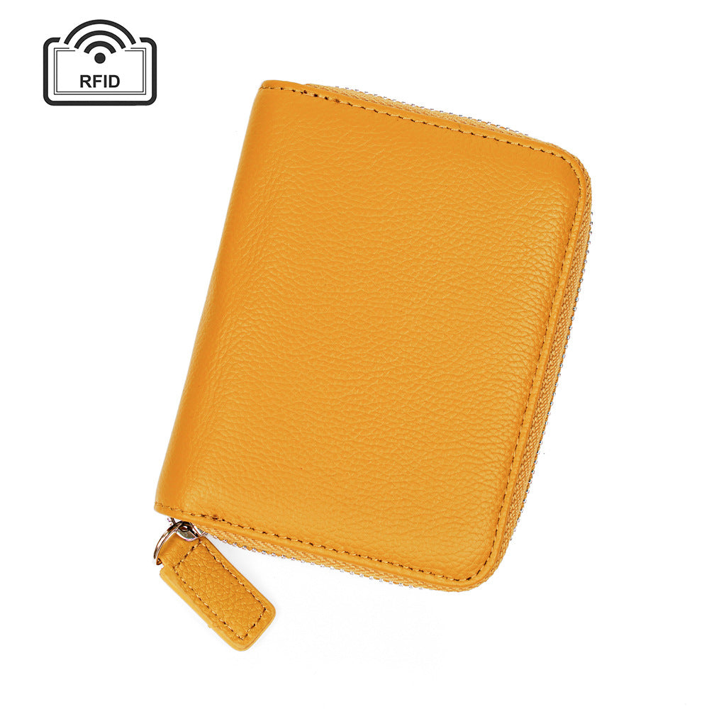 Leather Organ Card Wallet with RFID Zipper Bags