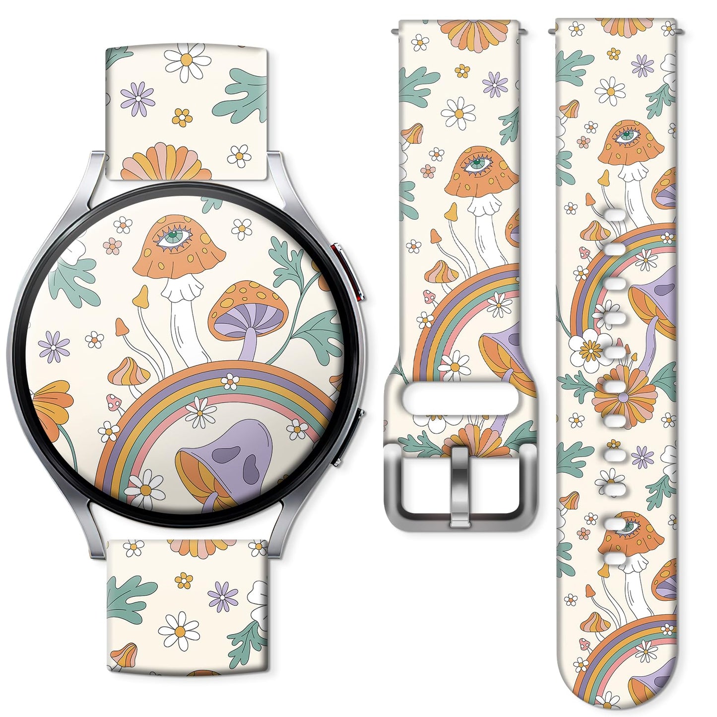 Sport Bands Compatible for Galaxy Watch 6 Band/Galaxy Watch 5/Galaxy Watch 4 Band Galaxy Watch 5 Pro/Galaxy Watch 3/Active 2 Watch 20mm Soft Silicone Sports Strap Women Men(Cute Mushrooms Rainbow)