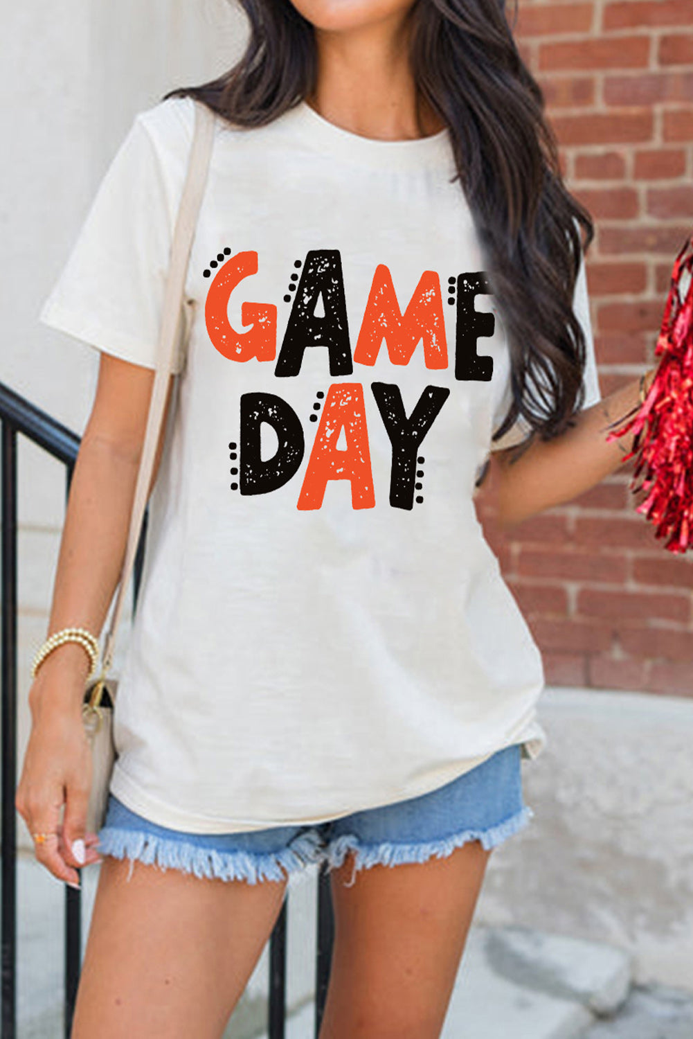 Camiseta informal blanca con letras divertidas GAME DAY