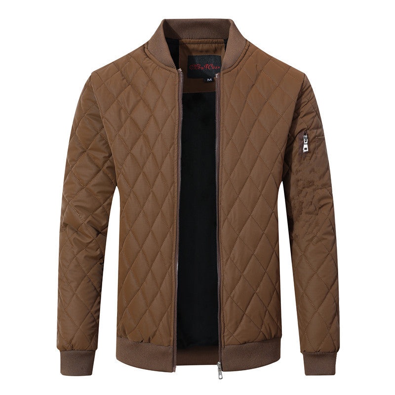 Casual Youth Stand-Collar Mens Cotton-Padded Leather Jacket