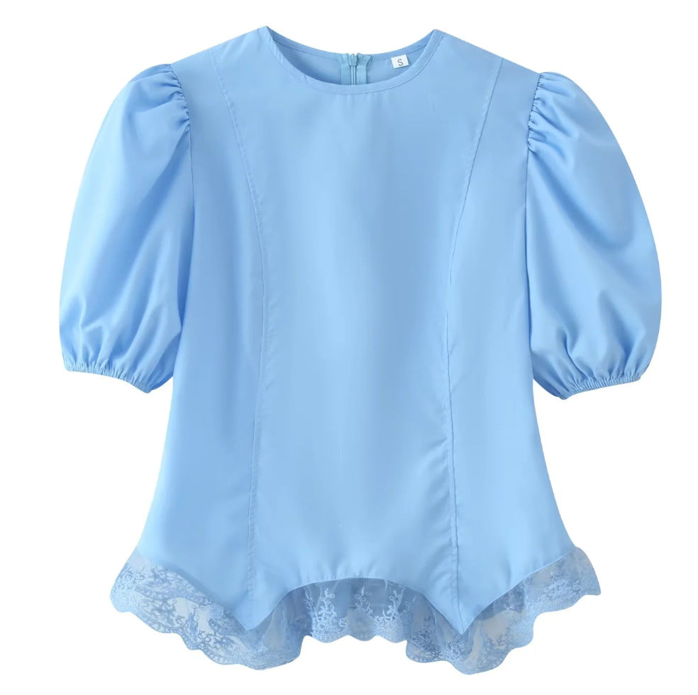 Fashionable Casual Top With Flared Hem And Puff Sleeves