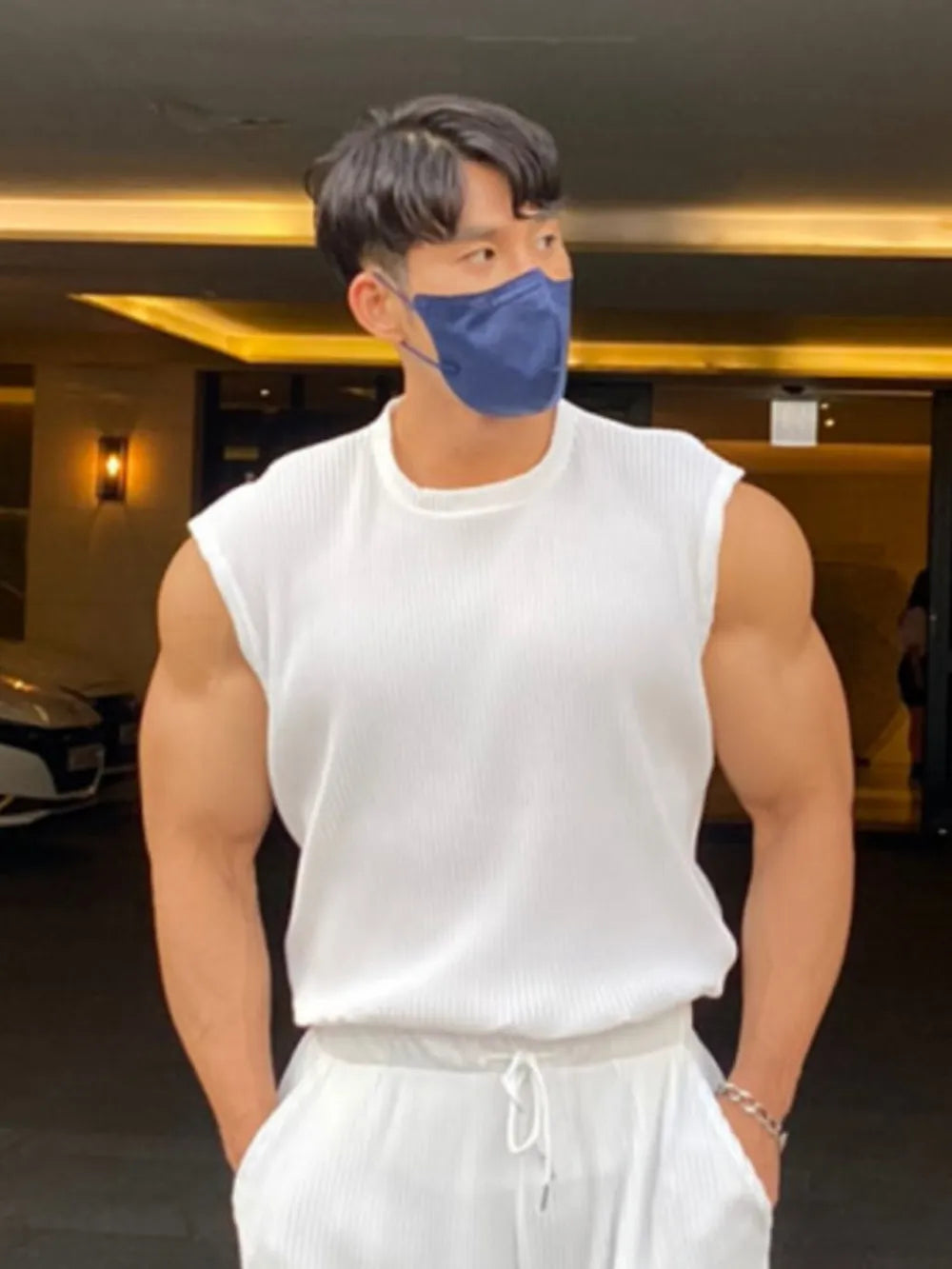 Camiseta de tirantes de canalé y cuello redondo de talla grande para hombre