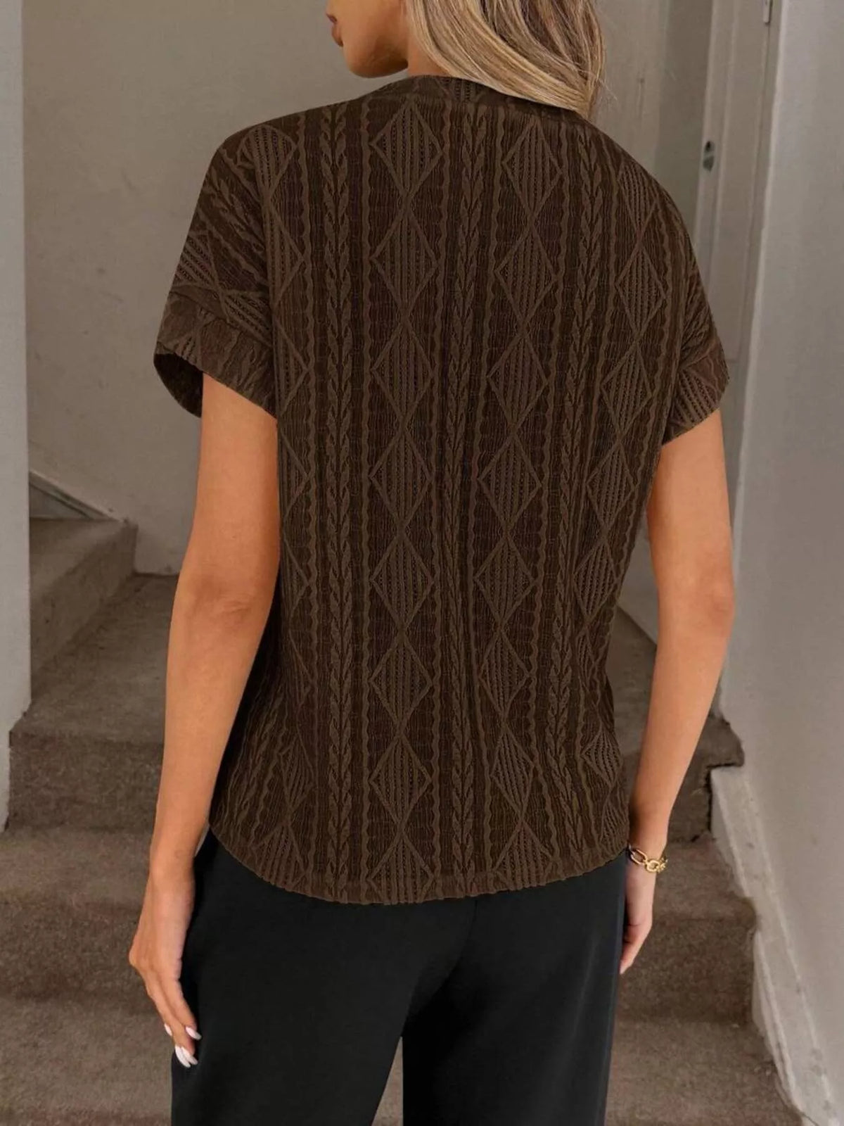 Diamond Pattern Round Neck Top