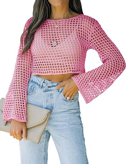 Long-sleeve Loose-fit Round-neck Hollow-out Sweater For Export
