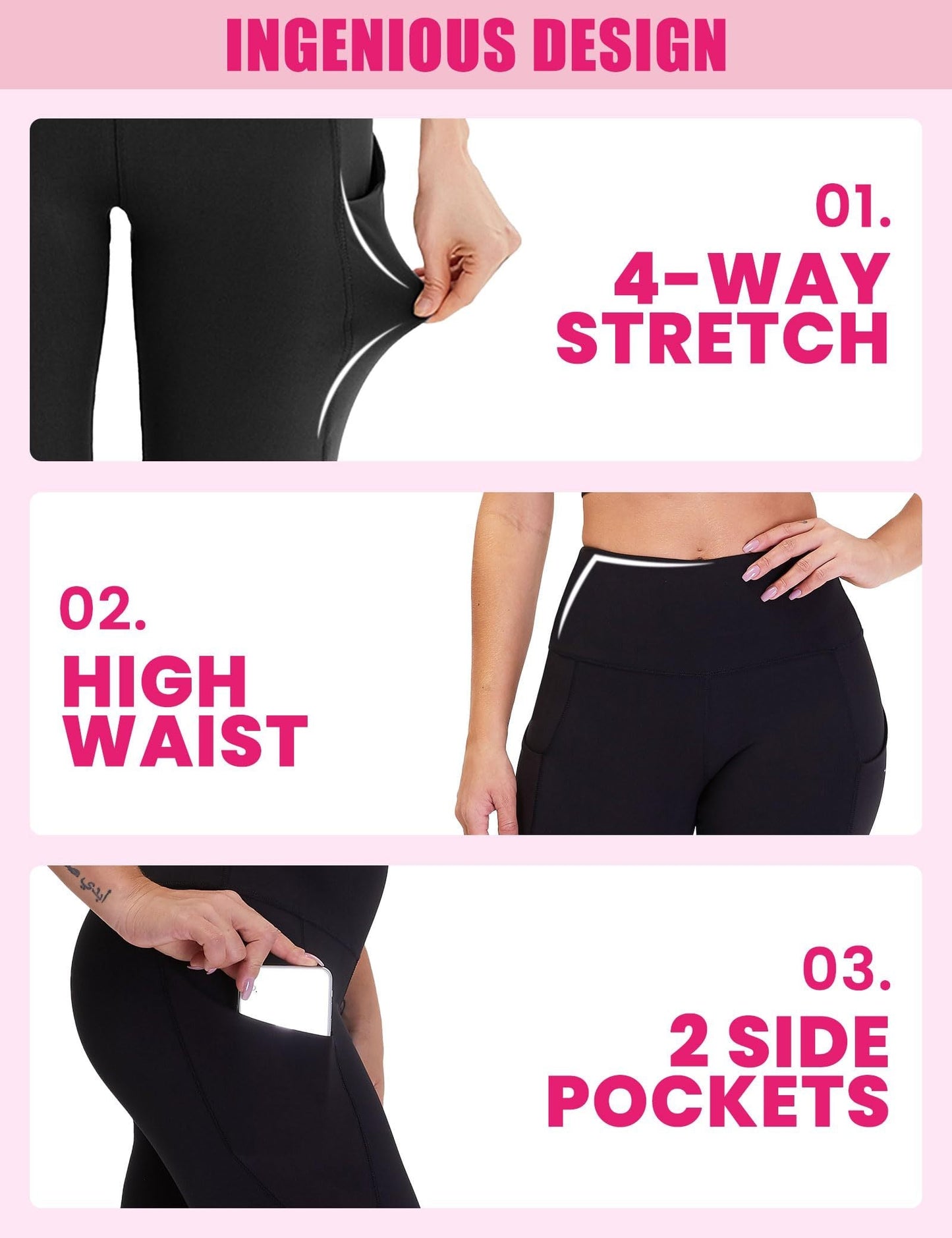 Pantalones de yoga capri de talle alto con bolsillos diagonales, paquete de 3
