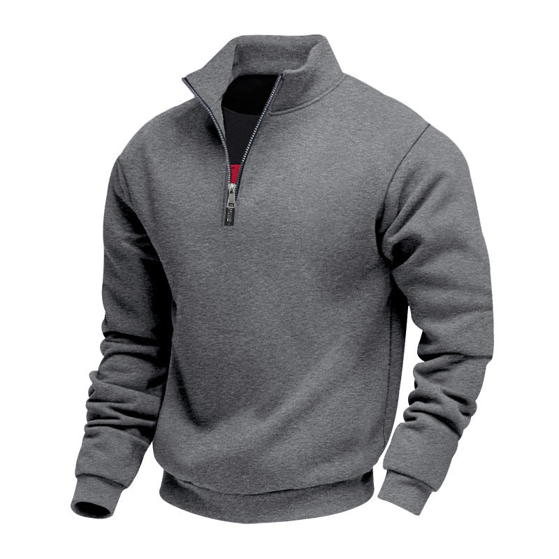 New Winter Mens Zip-up Fleece-lined Solid-color Jacket
