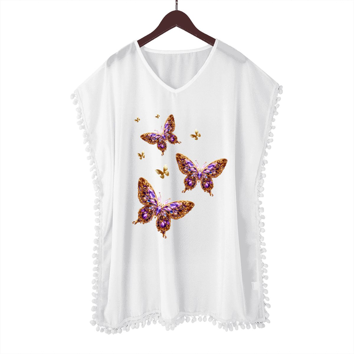 Women's Gold & Purple Butterfly Design Chiffon Beach Coverup (Made in USA)
