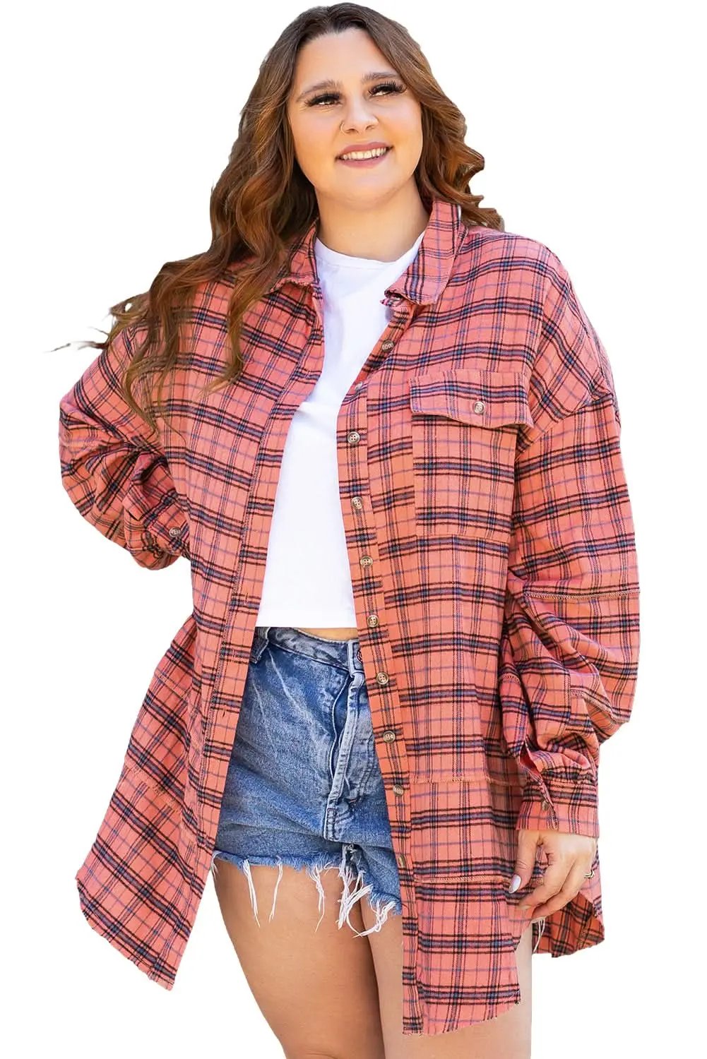 Love Salve Red Plaid Western Shirt — Distressed Cotton Top