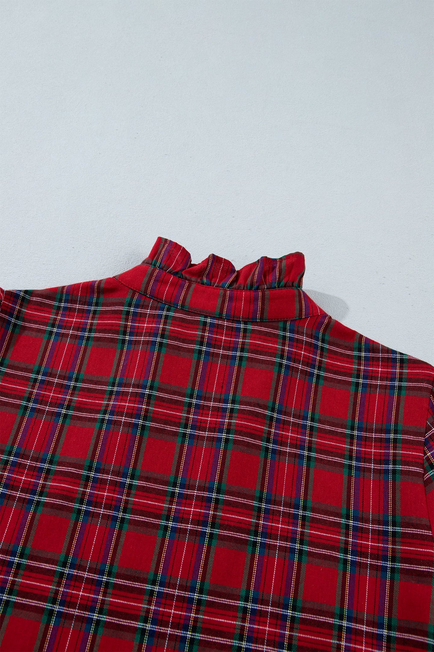 Red Plaid Long Sleeve Mini Shift Silhouette Decoration Dress