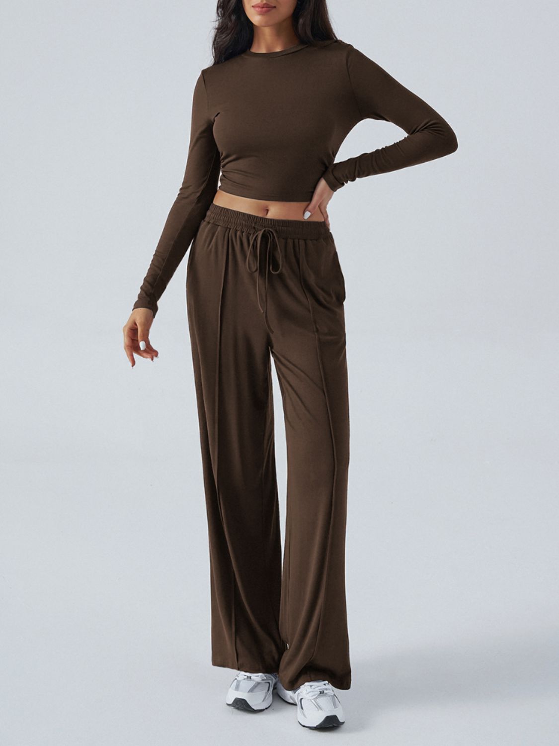 Conjunto de top de manga larga con cuello redondo y pantalones Devine
