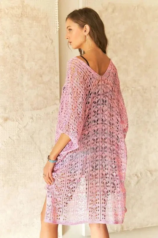 Women's Beach Cover-Up Tunic Crochet Tunic Top - Sheer High-Low Openwork - Summer Beach Cover-Up