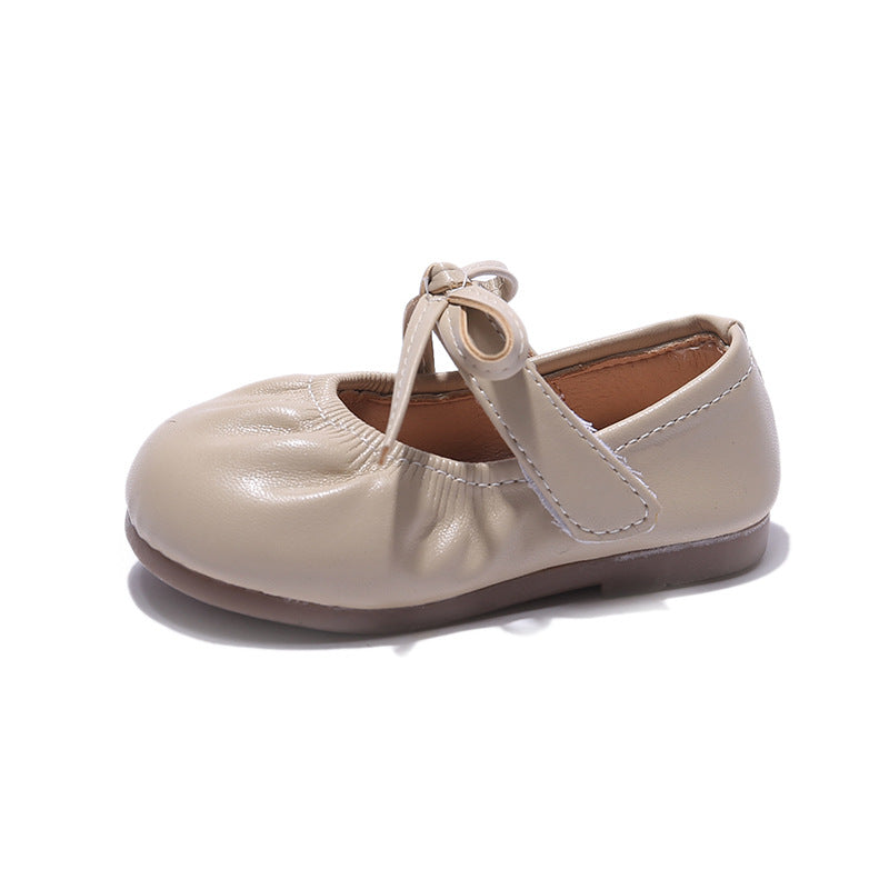 Children Black Korean Style Bow Leather Shoes