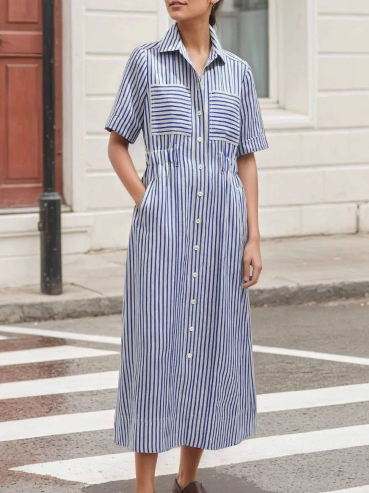 Striped Button Front Shirt Dress