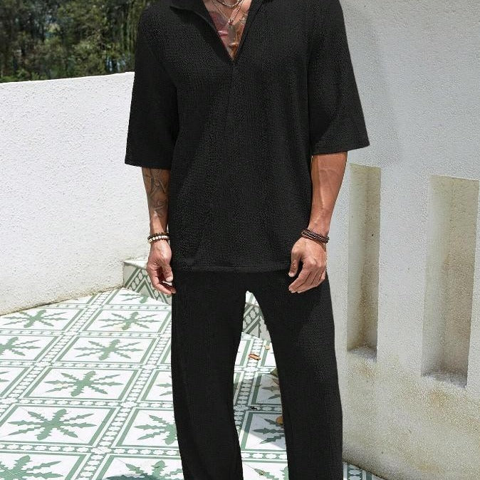 Trajes de Cercanías Camisa de Manga Corta y Pantalón Recto Suelto Atuendos Casuales Ropa de Hombre para Exteriores
