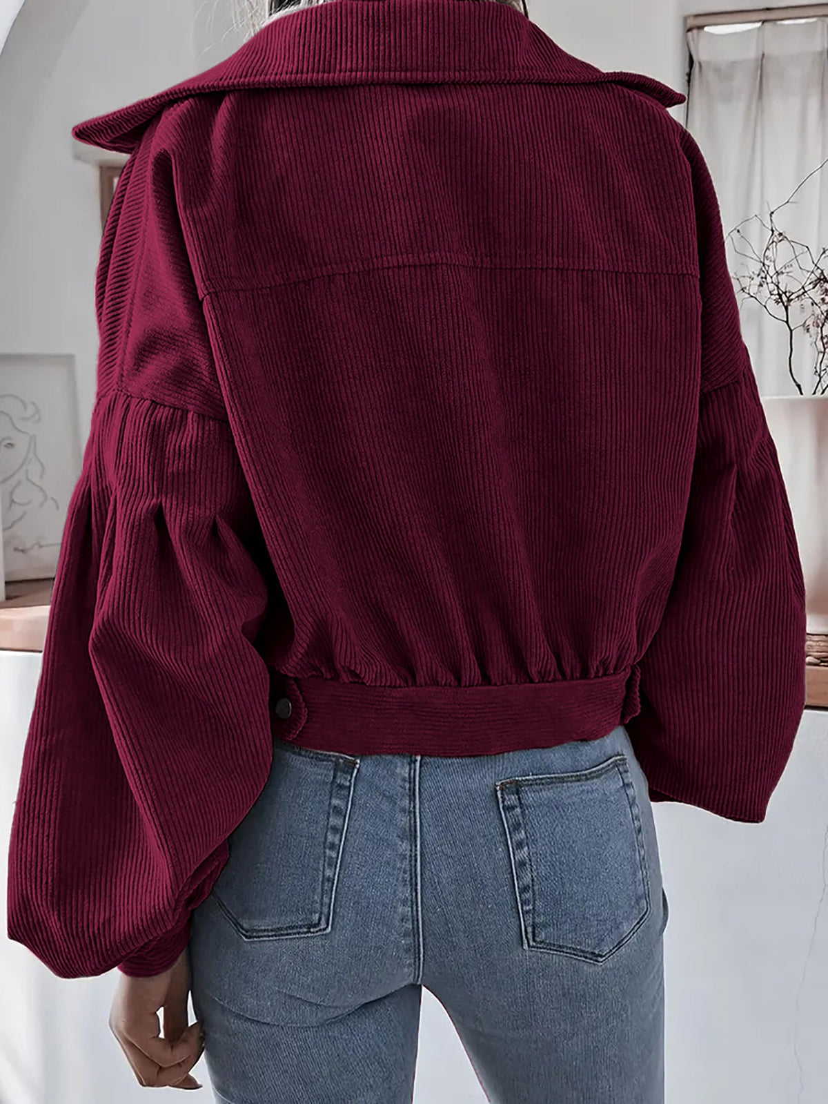 Lantern Sleeve Corduroy Casual Short Jacket