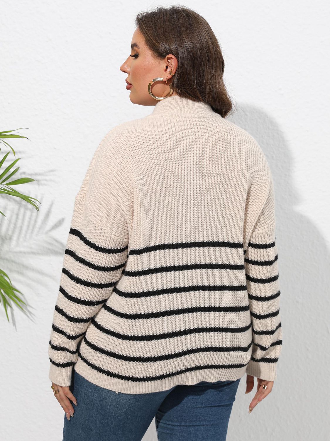 Zip-Up Striped Sweater