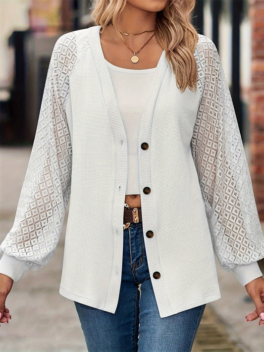 Chaqueta con botones, cuello en V y manga larga