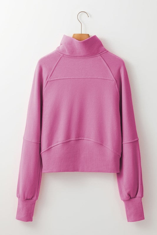 Sudadera de cuello medio con cremallera y forro polar liso