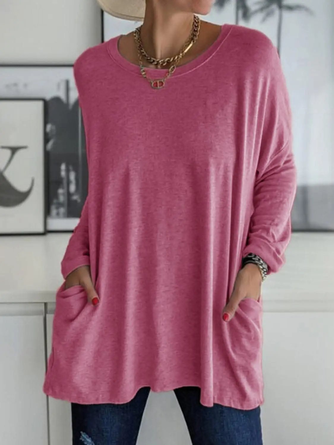 T-Shirts Trendsi Pocketed long sleeve tee - chic style