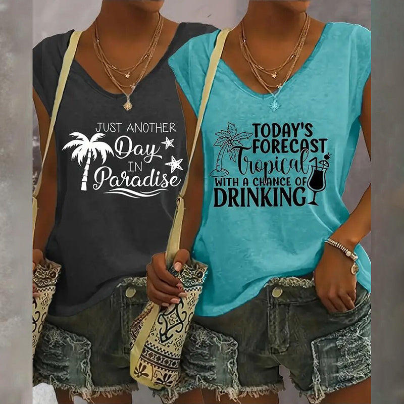 Paquete de 2 camisetas sin mangas con cuello en V para mujer – Camisetas de verano informales de ajuste holgado para la playa