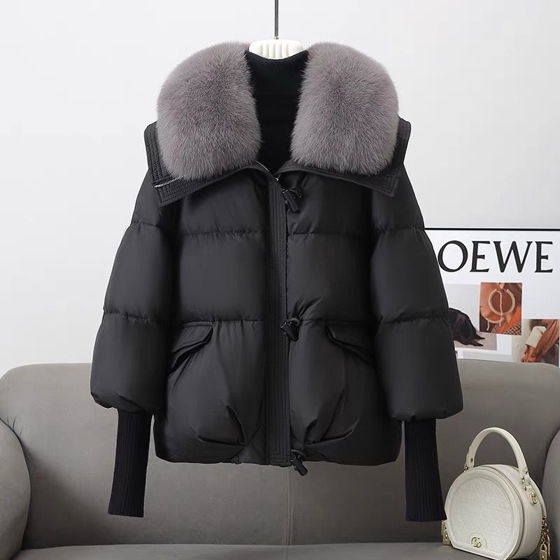 Chaqueta de plumón de algodón para mujer, corta, con cuello de piel, abrigo grueso, ropa de invierno